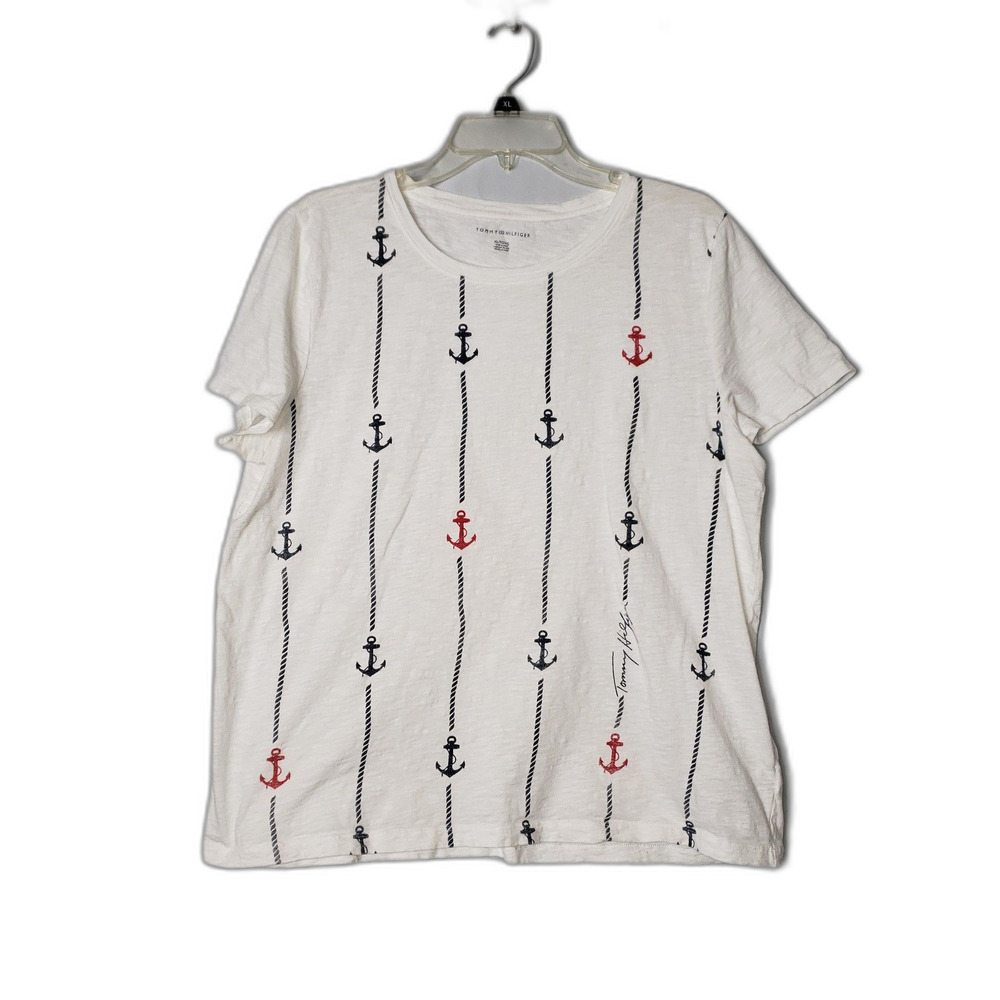 Tommy Hilfiger Nautical White T Shirt Anchor Print Size XL